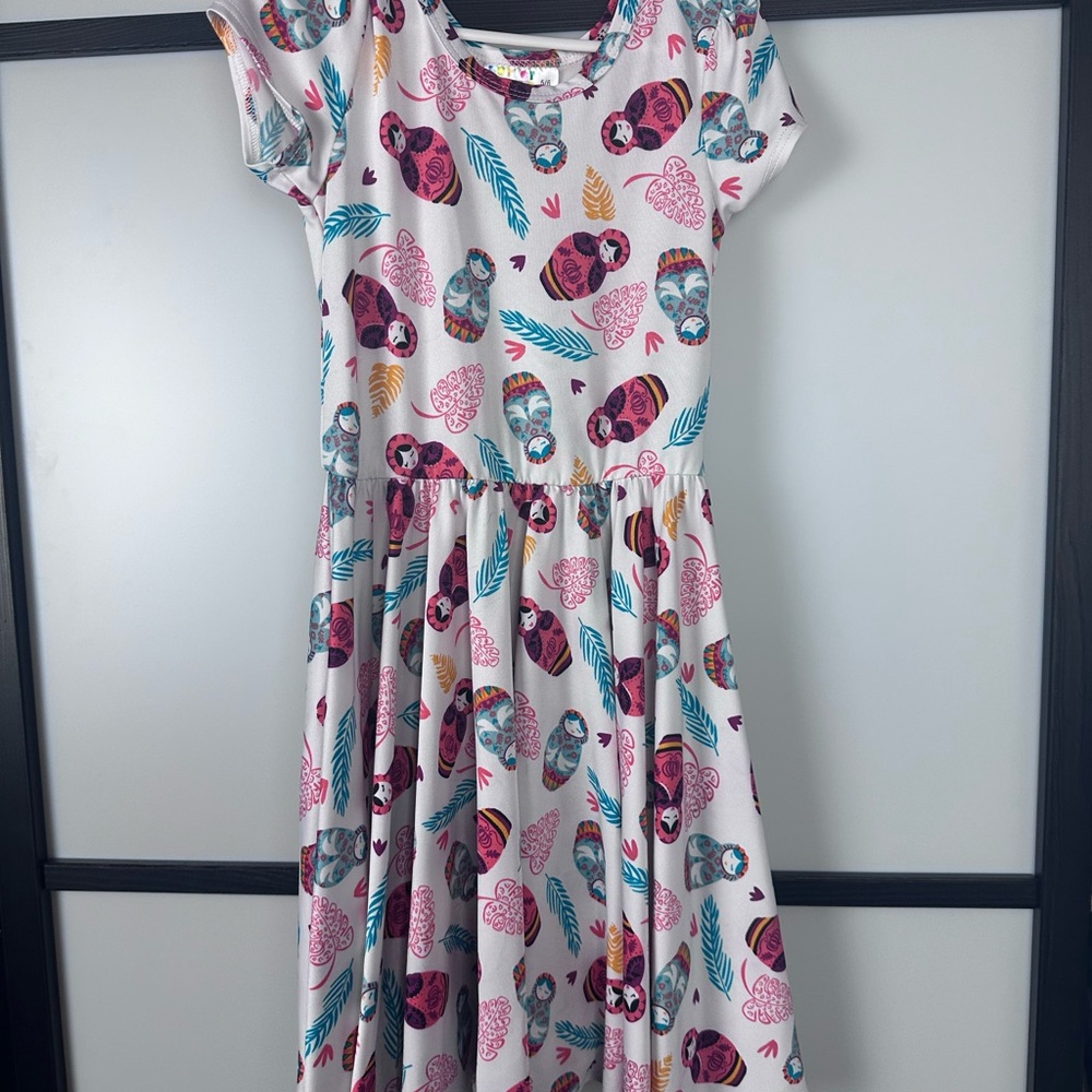Dot Dot Smile Multicolor Kids Dress with Heart and Feather Design